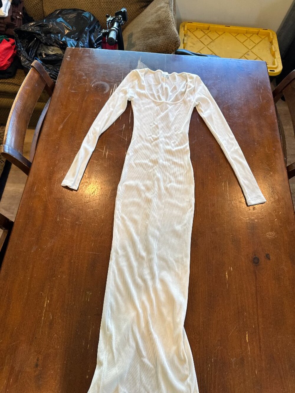Meshki White Ribbed Long Sleeve Maxi Dress Size XS